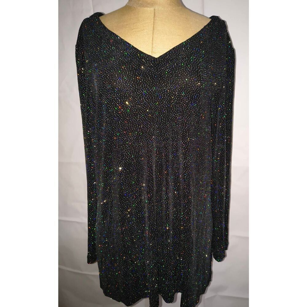 Alex Evenings Womens Tunic XL Black V-Neck Long Sleeve Glimmer Event Wedding For